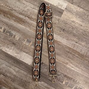Boho Adjustable Purse Strap Black Brown Floral Strap Gold Hardware